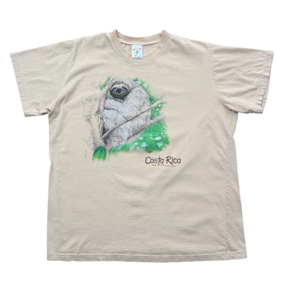 Vintage 90s Costa Rica Sloth Art Animal Nature Cute Graphic Souvenir T-shirt